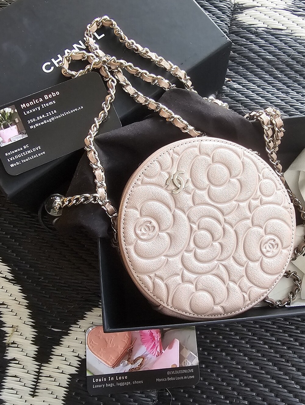 CHANEL Pink Camellia Quilted Round Crossbody